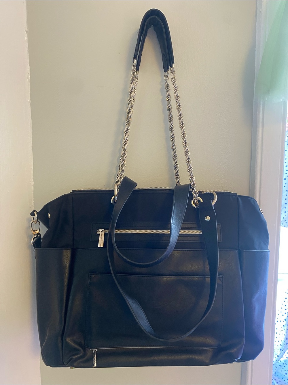 BEIS Black Leather-Trim Baby Bag with Chain Straps
